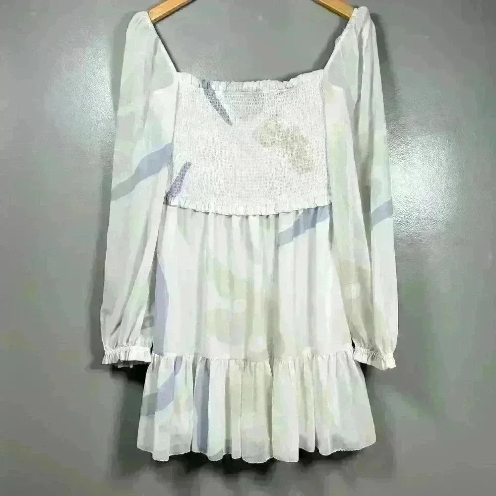 ARITZIA WILFRED Tempest Mini Dress Sheer Tiered Smocked Bodice Women Medium - Picture 2 of 12